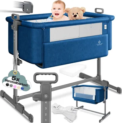 Produktbild von KESSER® Zustellbett Hubi 3in1 Baby Beistellbett Reisebett Babybett mit weich Matratze, mit Rollen Kinderbett, 5-fach Höhenverstellung, Faltbare Seitenwand für zu Hause und unterwegs