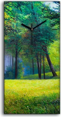 Produktbild von Wohnzimmer-Bild Leinwand Uhr Geräuschlos 30x60 Landschaft Wälder Wald grün - schwarze Hände