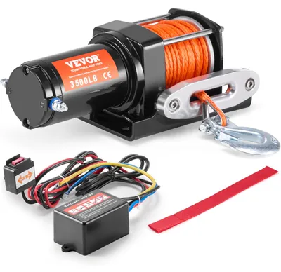 Productafbeelding van VEVOR Elektrische Lier, 3500 lb draagvermogen, 12V DC lier voor ATV/UTV, met een Φ3/16 inch x 39 voet 12-strengs synthetisch touw, aluminium kabelgeleider, bedrade afstandsbediening, IP55 waterdicht