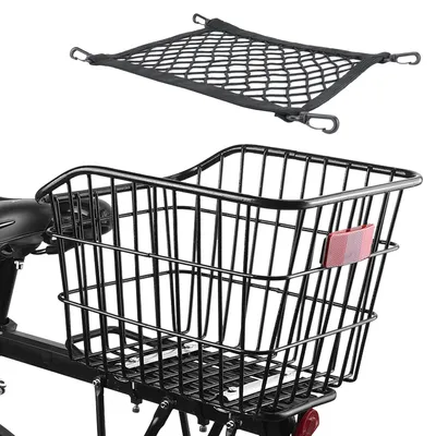 Zdjęcie produktu dla Kosz rowerowy tylny odpinany, akcesoria montażowe, siatka bagażowa i odblask, na torbę szkolną