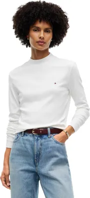 Productafbeelding van Tommy Hilfiger dames slim fit Cody mock neck longsleeve T-shirt, ecru, maat XL