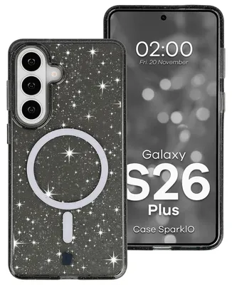 Produktbild von Glitzer Hülle mit Magnetring für Galaxy S26 Plus, Bizon Case SparklO, Transparent-Schwarz mit Glitzer