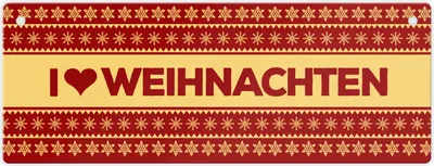 Produktbild von I love Weihnachten Metallschild XL in rot mit Weihnachtsmuster Motiv