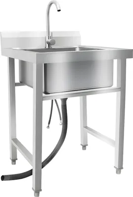 Immagine prodotto di Lavello da appoggio - Vasca singola - Acciaio inox - Con rubinetto - Portata 150 kg - 60x60x93 cm - Scarico 110 mm - Grigio chiaro