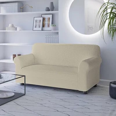 Elastischer Sofabezug für 2-Sitzer, cremefarben, 130-180 cm