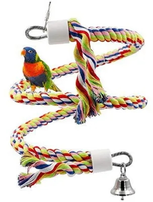 Image de Jouet pour oiseaux, balançoire d'escalade avec cloche, corde en coton arc-en-ciel, en spirale, pour petits et moyens oiseaux
