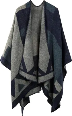 Produktbild von Poncho-Schal-Wickel – Herbstlicher, offener Cape-Mantel, winddichter Strickmantel aus Wolle, übergroße Winterdecke, wendbarer Schal, dicker Cardigan-Mantel für Damen und Mädchen, festliche Geschenke
