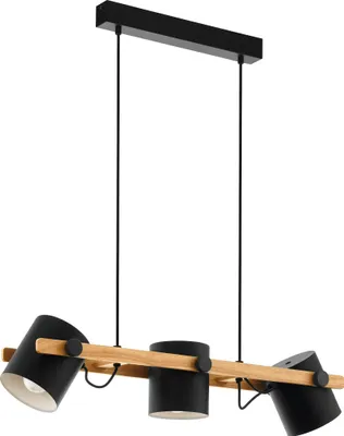 Produktbild von EGLO Pendellampe Hornwood, 3 flammige Vintage Pendelleuchte im Industrial Design, Retro Hängellampe aus Stahl und Holz, E27