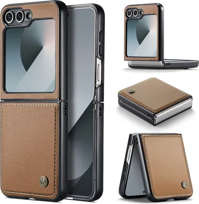 Immagine prodotto di Custodia per Samsung Galaxy Z Flip 6 / Z Flip 7 FE, carta di blocco RFID, custodia in pelle avanzata con funzione di supporto Marrone