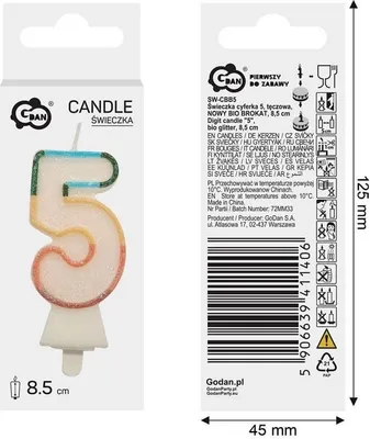 Immagine prodotto di Candela a forma di numero 5 arcobaleno, 8,5 cm - Godan