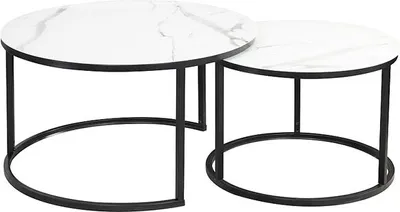 Produktbild von 2er-Set Couchtisch Wohnzimmertisch Atlanta 80x80cm 60x60cm Marmor weiß / schwarz