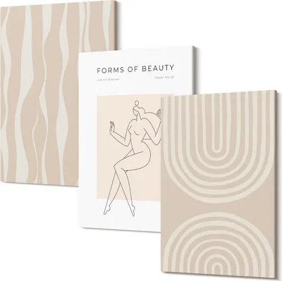 Produktbild von Leinwandbild – Wandbild – Leinwandbilder – Kunstdruck – Polycanvas – Modern – Mehrteilig – 3-Teilig Set – Hochwertig – Geruchslos – Lichtecht – Fertig Aufgespannt – 20x30 Cm Je Teil - Abstrakte Muster, zarte Boho-Dekorationen