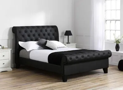Produktbild von Chesterfield Hotel Doppel Leder Bett Schlafzimmer Polster Luxus Betten 180x200cm