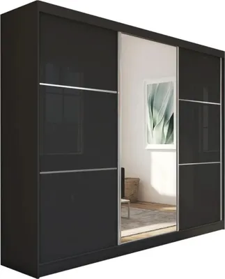 Produktbild von Schrank mit Schwebetüren VIVA 240cm - Kleiderschrank mit Schubkasteneinsätze & Kleiderstangen (Schwarz)
