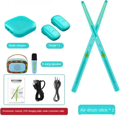 Immagine prodotto di Zimilo Kinder AR Air Drum, batteria virtuale intelligente, bacchette elettroniche portatili, giocattolo musicale, Bluetooth, sensore, ciano