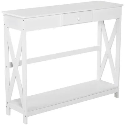 Produktbild von Konsolentisch aus Holz, Eingangstisch mit einer Schublade und einem Ablagefach fš¹r Flur oder Wohnzimmer, 100 x 30 x 81 cm, wei?
