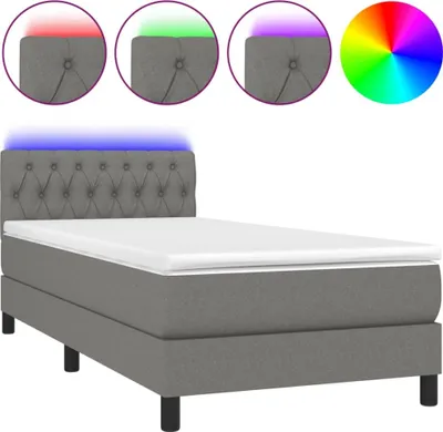 Produktbild von vidaXL Boxspringbett mit Matratze & LED Dunkelgrau 90x200 cm Stoff