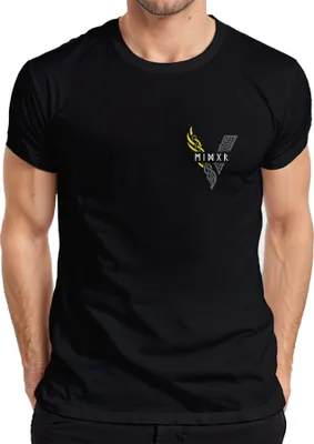 Produktbild von Wikinger Runen V Knotenmuster Nordisch Keltisch Mythologie Gelb Herren T-Shirt, Schwarz, 3XL