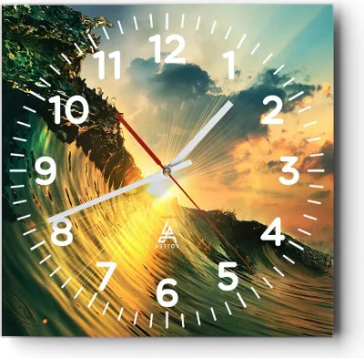 Produktbild von Wanduhr - Quadrat - Glasuhr - Meer Welle Wasser - 40x40cm - Schleichendes Uhrwerk - Lautlos - zum Aufhängen bereit - Dekoration Modern - Wanddekoration aus Glas - C4AC40x40-3943