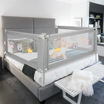 Obrázek produktu pro TolleTour zábradlí k posteli Zábradlí k posteli Výškově nastavitelné zábradlí k posteli 150 x 98 cm zábradlí k posteli Ochrana postele proti pádu z postele Tmavě šedá barva