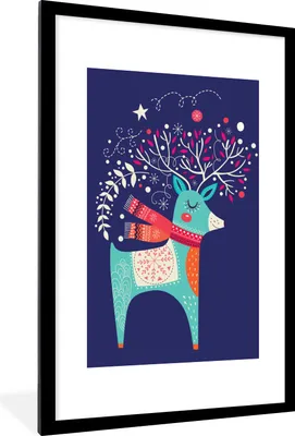 Produktbild von MuchoWow® MuchoWow® Gerahmtes Poster Rentier - Weihnachten - Winter - Weihnachtsdekoration 60x90 cm - Poster mit zchwarzem Bilderrahmen - Dekoration - Wandposter Wohnzimmer - Hochwertig