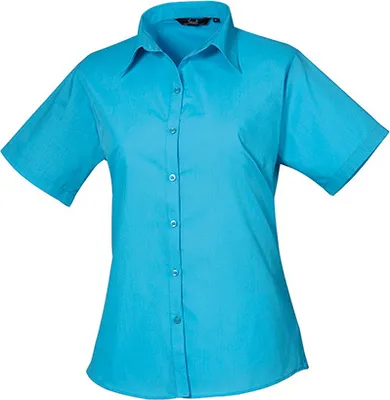 Produktbild von Premier Workwear Damen Popeline Bluse kurzarm PR302 turquoise 48 (3XL/20)