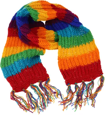 Produktbild von Handgestrickter Schal aus Schurwolle, Bunter Wollschal - Regenbogen, Uni, Mehrfarbig, 200*20 cm, Schals