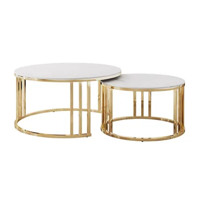 Produktbild von Couchtisch LIRA 2in1, Gold Chrom / Weiß Marmor