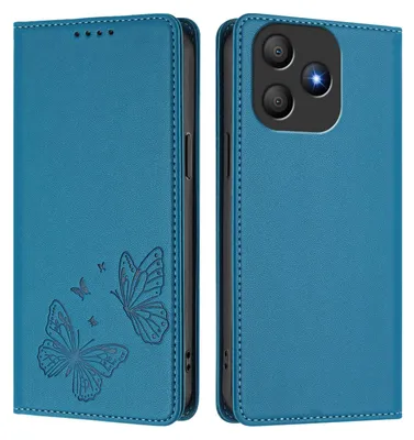 Image de Étui en cuir pour Blackview Wave 9C, motif papillon, étui portefeuille à rabat avec support, bleu