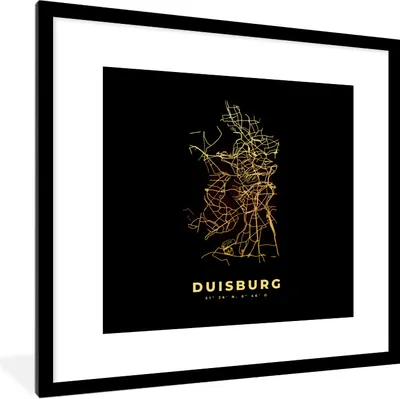 Produktbild von MuchoWow® Gerahmtes Poster Karte - Duisburg - Gold - Stadtplan 40x40 cm - Poster mit Schwarzem Bilderrahmen Wandposter Rahmen Foto Bilder - Poster - Plakat im Rahmen
