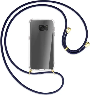 Produktbild von Handykette Backcover-Schutzhülle mit Band (Metall goldfarben) für Samsung Galaxy S7 - dunkelblau