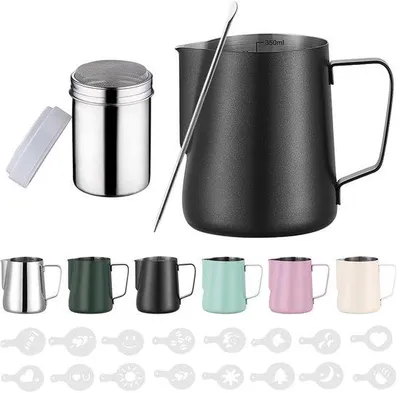 Immagine prodotto di Lattiera in acciaio inox - Lattiera per schiumare il latte - 20 oz - Inclusi 16 stampini
