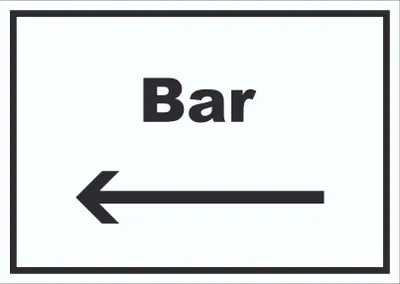 Produktbild von Bar Schild mit Text und Richtungspfeil links Pub Kneipe waagerecht A4 Rückseite selbstklebend