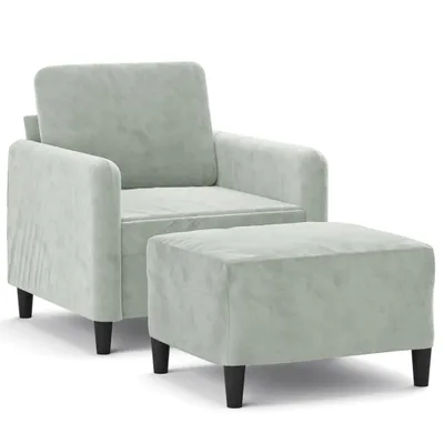 Produktbild von vidaXL Sessel mit Hocker Hellgrau 60 cm Samt