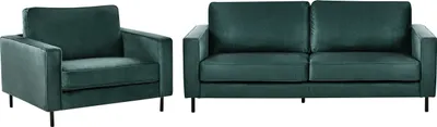 Produktbild von BELIANI Sofa Set Dunkelgrün Samt 3-Sitzer Sofa und Sessel mit Schwarzem Metallgestell Sitzkissen Klassisch Industrie Design Wohnzimmer-Set Sitzgruppe