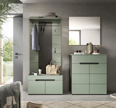 Produktbild von Garderoben-Set >Canu< in Basalt Grau / Smoke Green - 175x190x37cm (BxHxT)