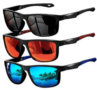 Produktbild von INF 3er-Pack Sport-Sonnenbrillen, polarisiert - PC+TAC Vollrand Fahrradbrille mit Federbügel, Multicolor