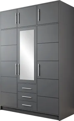Produktbild von MIRJAN24 Kleiderschrank Bali D3 mit Schrankaufsatz, Drehtürenschrank, Garderobe mit Drehtüren, Spiegel und Schubladen, Schlafzimmer (Farbe: Graphit)