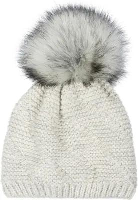 Produktbild von styleBREAKER Uni Einfarbige Strick Bommelmütze fein gestrickt mit Fleece Futter, Winter Fellbommel Mütze 04024175