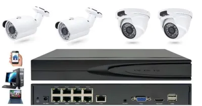 Imagen del producto de Sistema de cámaras de seguridad: 4 cámaras de 5.0MP PoE IP, grabador de video en red (NVR) de 8 canales, visión nocturna con infrarrojos, ideal para el hogar