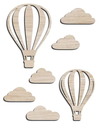Produktbild von Wanddekoration aus Holz - perfekte Deko für das Kinderzimmer - Heißluftballon - Größe ca. 40 x 50 cm - Set 1