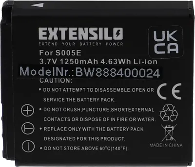 Produktbild von EXTENSILO Akku Ersatz für Panasonic DMW-BCC12, CGA-S005, CGA-S005E/1B, CGA-S005E für Kamera (1250 mAh, 3,7 V, Li-Ion)