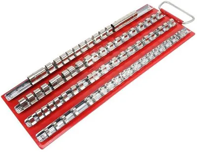 Image de Organisateur de clés à molette – Robuste – 80 pièces – pour clés de 1/2, 1/4 et 3/8 de pouce – en acier et en plastique