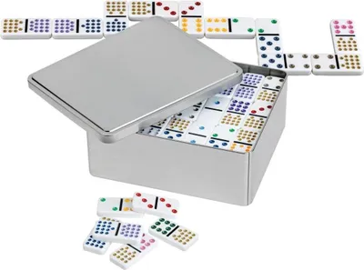 Obrázok produktu pre Domino "Doppel 15" v kovovej krabičke, spoločenská hra vhodná od 6 rokov
