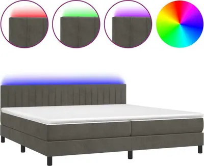 Immagine prodotto di Letto a molle con materasso e LED in velluto grigio scuro 200x200 cm