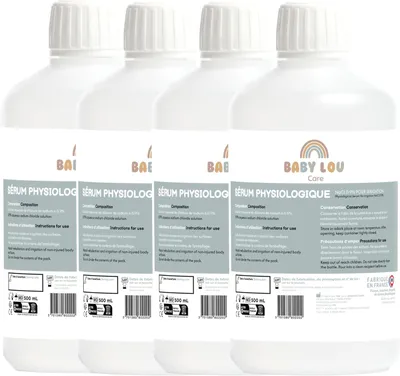 Productafbeelding van Serum in de fles 4 x 500 ml - NaCl 0-9% - Reiniging van de neusgaten - Neushygiëne - Voor uitwendige irrigatie - Gemaakt in Frankrijk