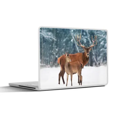 Produktbild von MuchoWow® Laptop Aufkleber Sticker Cover Hirsche - Wald - Schnee 30x22 cm - Laptop-Sticker