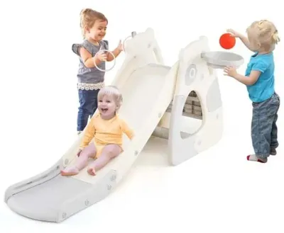 Immagine prodotto di Scivolo pieghevole per bambini piccoli, con canestro da basket e set di gioco