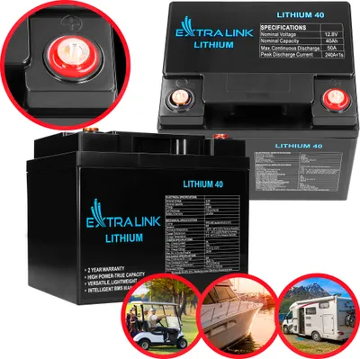 Obrázek produktu pro Extralink akumulátor LiFePO4 40AH 12,8V BMS kompaktní rozměry, nízká hmotnost s vysokým výkonem a dlouhou životností ideální pro obytné vozy a lodě