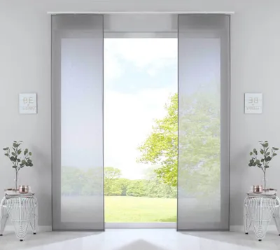 Produktbild von 2er Set Schiebegardinen »Nizza« Baumwoll-Voile Halbvoile HxB 245x60 cm Grau Transparent Flächenvorhang mit Paneelwagen und Beschwerungsstange, 2019032-2